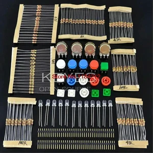 AJMRTC Electronic Component Starter Kit with Resistors, LEDs, Potentiometers, Tact Push Buttons, Pin Headers, Breadboard Jumper Wires, Assorted Electronic Parts for Arduino UNO R3 DIY Soldering & Circ AJMRTC Electronic Component Starter Kit with Resistors, LEDs, Potentiometers, Tact Push Buttons, Pin Headers, Breadboard Jumper Wires, Assorted Electronic Parts for Arduino UNO R3 DIY Soldering & Circ