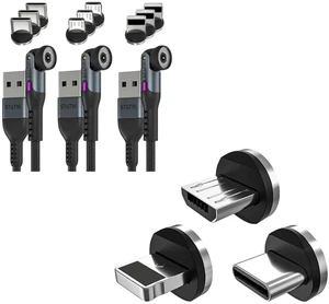 Statik 360 Pro Magnetic Charging Cable 6ft, Universal 3 Pack Magnetic Tips (USB-C/Lightning/Micro USB), 100W Fast Charge & 480Mbps Data Sync, 360° Rotating Nylon Braided Cable for Phone, Tablet, Lapto Statik 360 Pro Magnetic Charging Cable 6ft, Universal 3 Pack Magnetic Tips (USB-C/Lightning/Micro USB), 100W Fast Charge & 480Mbps Data Sync, 360° Rotating Nylon Braided Cable for Phone, Tablet, Lapto