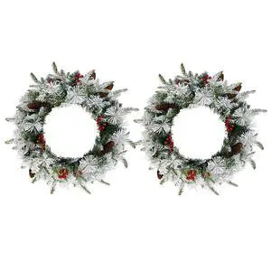 2 Pack 18in Pre-lit Snow Flocked Christmas Wreath, Lighted Artificial Xmas Wreath with 60 Warm Lights and 140 Tips and Red Berries Pine Cones, for Front Door Gate Wall Xmas Party Decorations 2 Pack 18in Pre-lit Snow Flocked Christmas Wreath, Lighted Artificial Xmas Wreath with 60 Warm Lights and 140 Tips and Red Berries Pine Cones, for Front Door Gate Wall Xmas Party Decorations