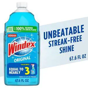 Windex Glass, Window, and Mirror Cleaner Refill, Original Blue, 67.6 fl oz Windex Glass, Window, and Mirror Cleaner Refill, Original Blue, 67.6 fl oz