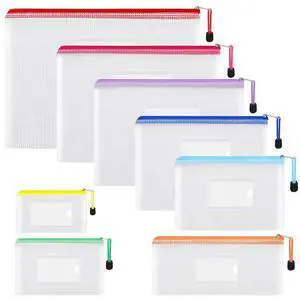 EOOUT 8pcs Mesh Zipper Pouch, 8 Sizes Waterproof Plastic Bags, 8 Colors for Travel Storage Office Appliances EOOUT 8pcs Mesh Zipper Pouch, 8 Sizes Waterproof Plastic Bags, 8 Colors for Travel Storage Office Appliances
