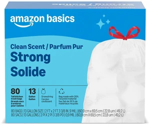 Amazon Basics Tall Kitchen Drawstring Trash Bags, Clean Scent, 13 Gallon, 80 Count Amazon Basics Tall Kitchen Drawstring Trash Bags, Clean Scent, 13 Gallon, 80 Count