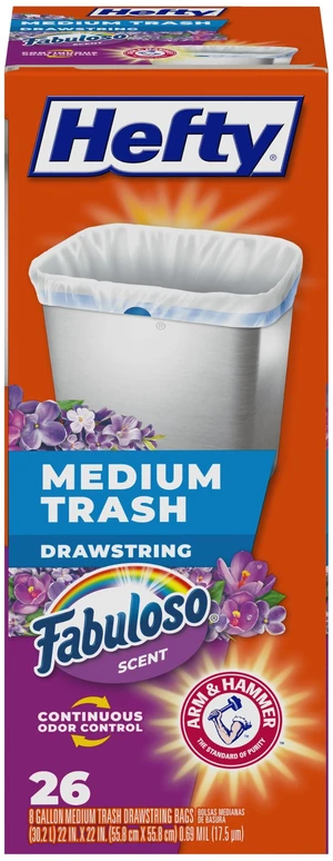 Hefty 8 Gallon Medium Trash Bags, White, Fabuloso Lavender Scent, 26ct Hefty 8 Gallon Medium Trash Bags, White, Fabuloso Lavender Scent, 26ct