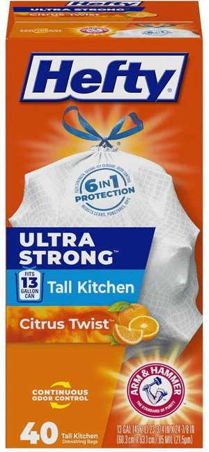 Hefty Ultra Strong Tall Kitchen Trash Bags - Citrus Twist, 13 Gallon, 40 Count Hefty Ultra Strong Tall Kitchen Trash Bags - Citrus Twist, 13 Gallon, 40 Count