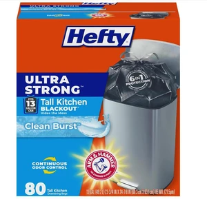 Hefty Ultra Strong 13 Gal Kitchen Trash Bags, Black, Clean Burst, 80ct Hefty Ultra Strong 13 Gal Kitchen Trash Bags, Black, Clean Burst, 80ct