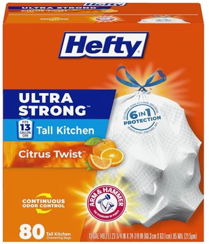 Hefty Ultra Strong 13 Gal Kitchen Trash Bags, White, Citrus Twist, 80ct Hefty Ultra Strong 13 Gal Kitchen Trash Bags, White, Citrus Twist, 80ct