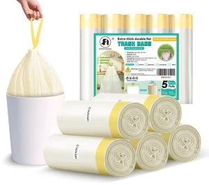 Bin Bags with Drawstring, 10L, 90 Count, 45x50cm, Thick Plastic, for Bedroom Kitchen Office Bin Bags with Drawstring, 10L, 90 Count, 45x50cm, Thick Plastic, for Bedroom Kitchen Office