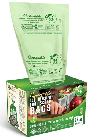 UNNI Compostable Bags 13 Gallon 49.2 Liter 50 Count Extra Thick 0.9 Mil UNNI Compostable Bags 13 Gallon 49.2 Liter 50 Count Extra Thick 0.9 Mil