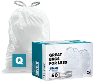 Plasticplace Custom Fit Trash Bags for Simplehuman Code Q, 13-17 Gallon, 50 Count, Heavy Duty Tear-Resistant Drawstring Plasticplace Custom Fit Trash Bags for Simplehuman Code Q, 13-17 Gallon, 50 Count, Heavy Duty Tear-Resistant Drawstring