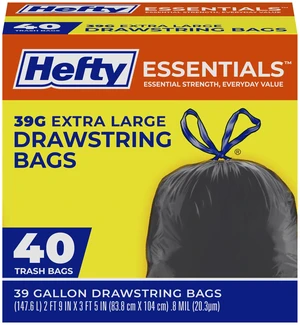 Hefty Essentials Extra Large 39Gallon Trash Bags, Black, Unscented, 40 Count Hefty Essentials Extra Large 39Gallon Trash Bags, Black, Unscented, 40 Count
