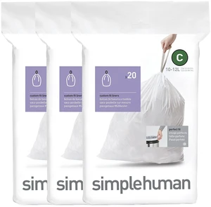 Simplehuman Code C 60 Count Custom Fit Liners, Drawstring Kitchen Trash Bags, One-by-One Mess-Free Dispense, Extra Thick & Double Seamed, 50% PCR Plastic, 10-12 Liter / 2 Simplehuman Code C 60 Count Custom Fit Liners, Drawstring Kitchen Trash Bags, One-by-One Mess-Free Dispense, Extra Thick & Double Seamed, 50% PCR Plastic, 10-12 Liter / 2