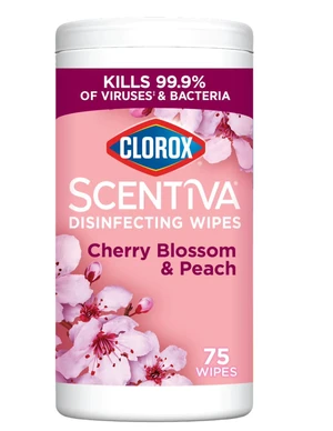 Clorox Scentiva Disinfecting Wipes, Cherry Blossom and Peach, 75 Count Clorox Scentiva Disinfecting Wipes, Cherry Blossom and Peach, 75 Count