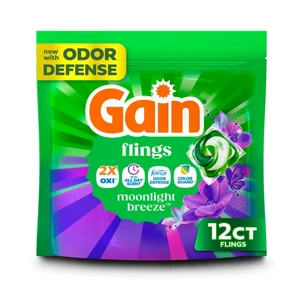 Gain Flings Laundry Detergent Soap Pacs, 4-in-1 Oxi Boost and Febreze, Moonlight Breeze Scent, 12 Count Gain Flings Laundry Detergent Soap Pacs, 4-in-1 Oxi Boost and Febreze, Moonlight Breeze Scent, 12 Count