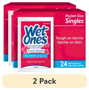 Wet Ones Antibacterial Hand Wipes, Fresh Scent, 24 Count, 2 Pack, Individually Wrapped Wet Ones Antibacterial Hand Wipes, Fresh Scent, 24 Count, 2 Pack, Individually Wrapped