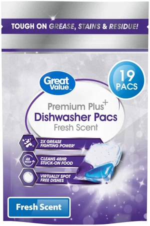 Great Value Premium Plus Dishwasher Pacs Fresh Scent 19 Count Great Value Premium Plus Dishwasher Pacs Fresh Scent 19 Count