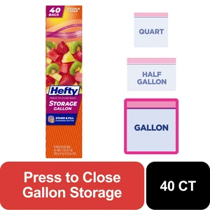 Hefty Press to Close 40Count Gallon Storage Bags Hefty Press to Close 40Count Gallon Storage Bags