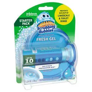 Scrubbing Bubbles Automatic Toilet Bowl Cleaner, Fresh Gel Cleaning Stamp, Rainshower, Dispenser & 6 Gel Stamps Scrubbing Bubbles Automatic Toilet Bowl Cleaner, Fresh Gel Cleaning Stamp, Rainshower, Dispenser & 6 Gel Stamps