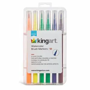 KINGART Studio, Watercolor Brush Markers, 12 Colors KINGART Studio, Watercolor Brush Markers, 12 Colors