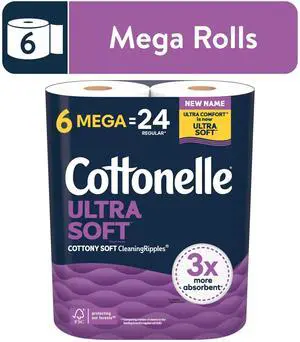 Cottonelle Ultra Soft Toilet Paper, Strong Toilet Tissue, 6 Mega Rolls Cottonelle Ultra Soft Toilet Paper, Strong Toilet Tissue, 6 Mega Rolls