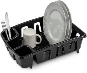 Sterilite DrainRack, Dishrack and Drainboard All-in-One, Inclined Base for Draining, Black Sterilite DrainRack, Dishrack and Drainboard All-in-One, Inclined Base for Draining, Black