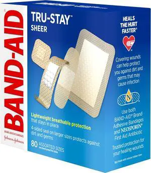 BAND-AID Brand Tru-Stay Sheer Adhesive Bandages, Assorted Sizes, 80 Count BAND-AID Brand Tru-Stay Sheer Adhesive Bandages, Assorted Sizes, 80 Count