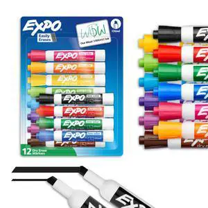 EXPO Dry Erase Markers, Chisel Tip, Assorted Colors, Low Odor Ink, 12 Count EXPO Dry Erase Markers, Chisel Tip, Assorted Colors, Low Odor Ink, 12 Count
