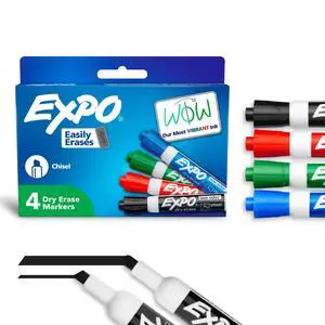 EXPO Dry Erase Markers, Low Odor, Assorted Colors, Chisel Tip, 4 Count EXPO Dry Erase Markers, Low Odor, Assorted Colors, Chisel Tip, 4 Count