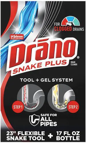 Drano Snake Plus Tool and Gel System, 16 Fl oz Drain Clog Remover Gel with 23-Inch Snake, Commercial Line, Unclogs Hair and Blockages Drano Snake Plus Tool and Gel System, 16 Fl oz Drain Clog Remover Gel with 23-Inch Snake, Commercial Line, Unclogs Hair and Blockages