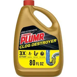 Liquid-Plumr Pro-Strength Full Clog Destroyer, 80 Fluid Ounces, Bathroom & Kitchen Sinks, Shower and Tub Drain, Safe for Pipes, Liquid Drain Cleaner Liquid-Plumr Pro-Strength Full Clog Destroyer, 80 Fluid Ounces, Bathroom & Kitchen Sinks, Shower and Tub Drain, Safe for Pipes, Liquid Drain Cleaner
