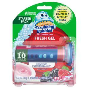 Scrubbing Bubbles Fresh Gel Toilet Bowl Cleaning Stamps, 1 Dispenser with 6 Stamps, Berry Burst Scent Scrubbing Bubbles Fresh Gel Toilet Bowl Cleaning Stamps, 1 Dispenser with 6 Stamps, Berry Burst Scent