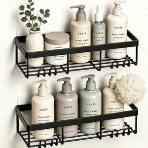Moforoco Shower Caddy Shelf Organizer Rack, Self Adhesive Black Bathroom Shelves Basket, Wall Mounted Farmhouse Organization Storage Decor for RV, Camper, Apartment Essen Moforoco Shower Caddy Shelf Organizer Rack, Self Adhesive Black Bathroom Shelves Basket, Wall Mounted Farmhouse Organization Storage Decor for RV, Camper, Apartment Essen