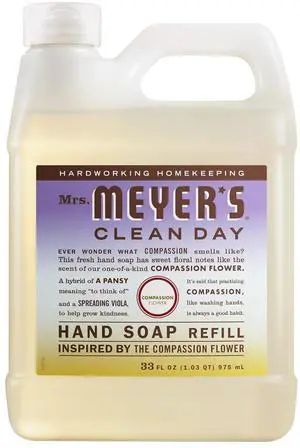 Mrs. Meyer's Clean Day Liquid Hand Soap Refill, Compassion Flower, 33fl oz Mrs. Meyer's Clean Day Liquid Hand Soap Refill, Compassion Flower, 33fl oz