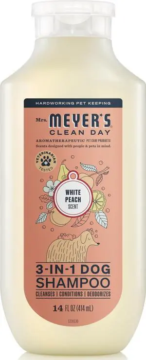 Mrs. Meyer's Clean Day 3 in 1 Dog Shampoo, White Peach Scent, 14oz Mrs. Meyer's Clean Day 3 in 1 Dog Shampoo, White Peach Scent, 14oz