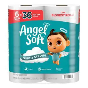 Angel Soft Toilet Paper Tissues, 6 Super Mega Rolls (36 Regular Rolls Equivalent) Angel Soft Toilet Paper Tissues, 6 Super Mega Rolls (36 Regular Rolls Equivalent)