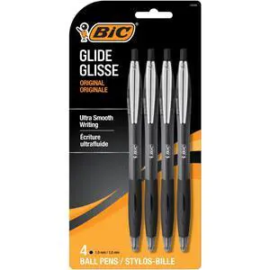 BIC Glide Retractable Ballpoint Pens, 1.0mm Medium Point, Black, 4-Count BIC Glide Retractable Ballpoint Pens, 1.0mm Medium Point, Black, 4-Count