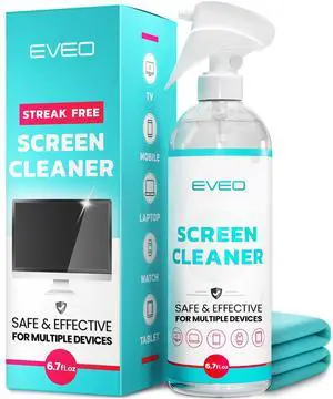 EVEO TV Screen Cleaner Spray Streak-Free and Microfiber Cloth for Smart TV LCD LED OLED Monitor Laptop iPad Car Tesla & More EVEO TV Screen Cleaner Spray Streak-Free and Microfiber Cloth for Smart TV LCD LED OLED Monitor Laptop iPad Car Tesla & More