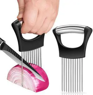Third Generation Onion Slicer, Stainless Steel Onion Holder with Protective Cover for Slicing Kiwifruit, Tomatoes, Avocados, Eggs, Lemon, Meat, Potato Third Generation Onion Slicer, Stainless Steel Onion Holder with Protective Cover for Slicing Kiwifruit, Tomatoes, Avocados, Eggs, Lemon, Meat, Potato
