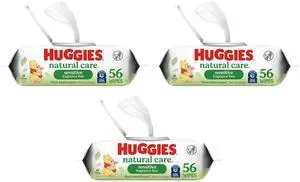 Huggies Natural Care Sensitive Baby Wipes, Unscented, Hypoallergenic, 99% Purified Water, Flip-Top Pack, 56 Wipes, Pack of 3 Huggies Natural Care Sensitive Baby Wipes, Unscented, Hypoallergenic, 99% Purified Water, Flip-Top Pack, 56 Wipes, Pack of 3