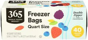 365 by Whole Foods Market Quart Size Freezer Bags with Double Zipper, 40 Count 365 by Whole Foods Market Quart Size Freezer Bags with Double Zipper, 40 Count