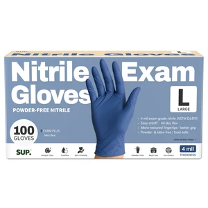 SUP Powder-Free Nitrile Exam Gloves, Latex-Free, Non-Sterile, Food Safe, Blue, 100/1000 Count SUP Powder-Free Nitrile Exam Gloves, Latex-Free, Non-Sterile, Food Safe, Blue, 100/1000 Count