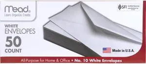 Mead #10 Envelopes, Letter Size, 4-1/8"x9-1/2", Gummed Closure, White, 50 Count (75050) Mead #10 Envelopes, Letter Size, 4-1/8"x9-1/2", Gummed Closure, White, 50 Count (75050)