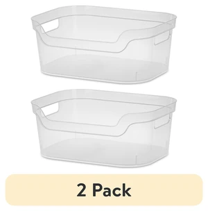 Mainstays Medium Open Bin, Clear Plastic, Scoop-Front Storage Bin (2-Pack) Mainstays Medium Open Bin, Clear Plastic, Scoop-Front Storage Bin (2-Pack)