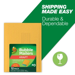 Duck #0 Self-Seal Kraft Bubble Mailer, 6" x 9", Solid Manila, 12 Pack Duck #0 Self-Seal Kraft Bubble Mailer, 6" x 9", Solid Manila, 12 Pack