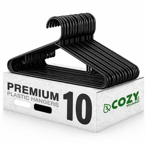 Cozymood 10 Pack Plastic Hangers, Durable Space-Saving Closet Organizers for Adults, Black Cozymood 10 Pack Plastic Hangers, Durable Space-Saving Closet Organizers for Adults, Black