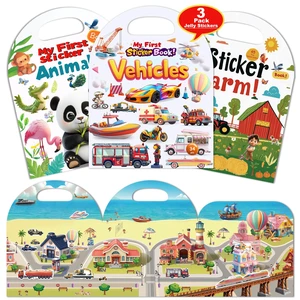 3-Pack Reusable Sticker Books for Toddlers 2-4 Years - Vehicles Truck, Animals & Farm Jelly Activity Stickers, Travel Essentials for Boys & Girls, Birthday Gifts 3-Pack Reusable Sticker Books for Toddlers 2-4 Years - Vehicles Truck, Animals & Farm Jelly Activity Stickers, Travel Essentials for Boys & Girls, Birthday Gifts