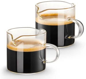 Qipecedm Espresso Cups Set of 2, 4OZ Double Spouts Shot Glasses and Milk Cup with Handle, Clear Glass, Espresso Accessories Qipecedm Espresso Cups Set of 2, 4OZ Double Spouts Shot Glasses and Milk Cup with Handle, Clear Glass, Espresso Accessories