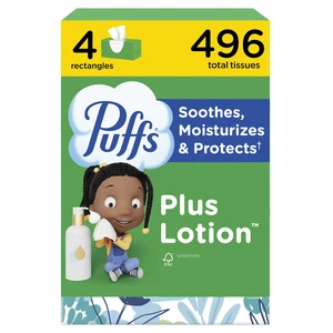 Puffs Facial Tissues Plus Lotion, 4 Family Boxes, 124 Tissues per Box, for Allergies and Colds Puffs Facial Tissues Plus Lotion, 4 Family Boxes, 124 Tissues per Box, for Allergies and Colds