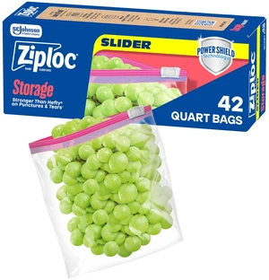 Ziploc Quart Food Storage Slider Bags with Power Shield Technology, 42 Count Ziploc Quart Food Storage Slider Bags with Power Shield Technology, 42 Count