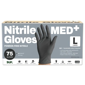SUP Med Plus Nitrile Gloves, 5 Mil, Powder-Free, Disposable, Black, 750 Count SUP Med Plus Nitrile Gloves, 5 Mil, Powder-Free, Disposable, Black, 750 Count