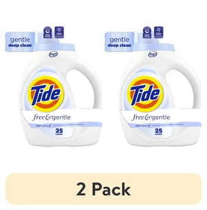 Tide Free & Gentle Liquid Laundry Detergent, 2-Pack, Hypoallergenic, Unscented, for Sensitive Skin, 34fl oz (25Loads) Tide Free & Gentle Liquid Laundry Detergent, 2-Pack, Hypoallergenic, Unscented, for Sensitive Skin, 34fl oz (25Loads)